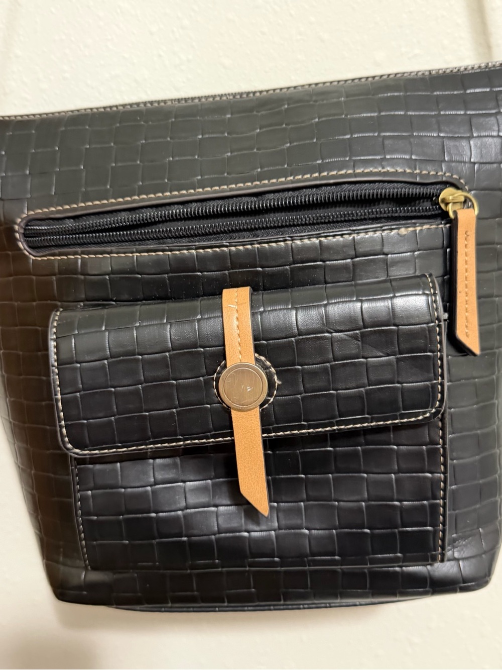 St. John's Bay Black Shoulder Bag with Tan Accent Strap